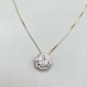 Gold Tone Sterling Silver Cubic Zirconia Halo Necklace